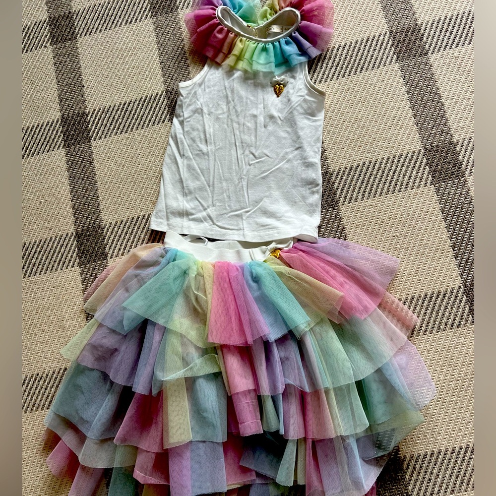 Angel’s Face rainbow tulle tank and skirt in girls size 4-5